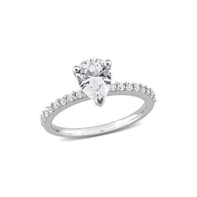 Pear-Shaped Lab Created White Sapphire Ring in 10K White Gold