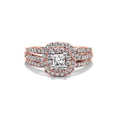 Diamond Double Halo Engagement Ring in 14K Rose Gold (1 ct. tw.)