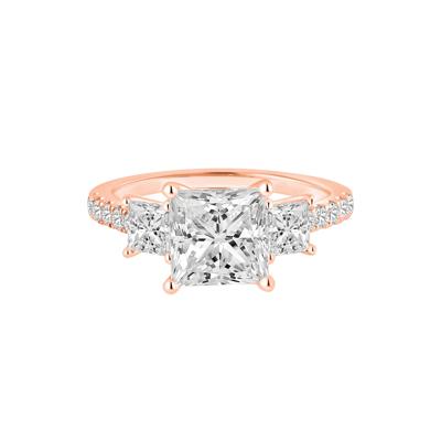 Lab Grown Diamond Princess-Cut Three-Stone Engagement Ring in 14K Rose Gold (3 ct. tw.)