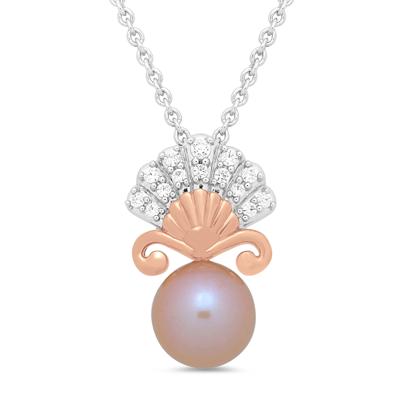 Ariel Pink Pearl and Diamond Pendant in Sterling Silver and 10K Rose Gold (1/8 ct. tw.)