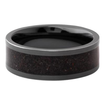 Men’s Black Dinosaur Bone Mosaic Inlay Wedding Band in Black Zirconium, 8MM