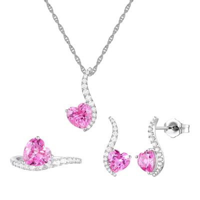 Heart-Shaped Lab-Created Pink Sapphire and Lab-Created White Sapphire Box Set in Sterling Silver