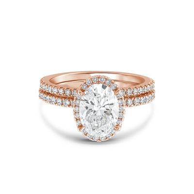 Lab Grown Diamond Oval-Shaped Halo Bridal Set in 14K Rose Gold (2 3/4 ct. tw.)