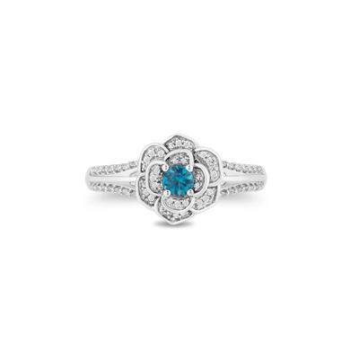 Cinderella Flower Ring with Diamond and London Blue Topaz in Sterling Silver (1/5 t. tw.)