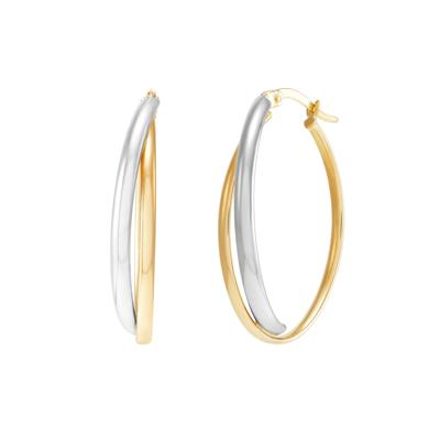 Double Row Oval Hoops in 14K Yellow and White Gold