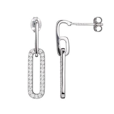 Chain Link Earrings with Lab Created White Sapphires in Sterling Silver