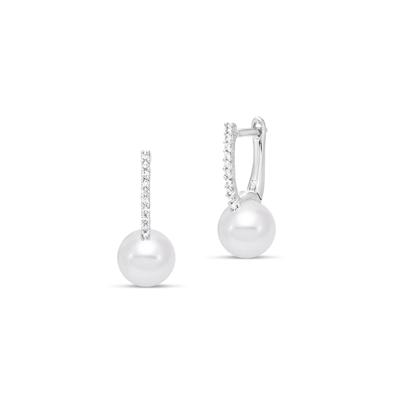 Freshwater Cultured Pearl and Diamond Earrings in 14K White Gold (1/10 ct. tw.)