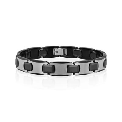 Men’s Two-Tone Link Bracelet in Black Ion-Plated Stainless Steel & Tungsten