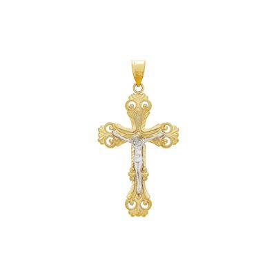 Diamond Cut Crucifix Charm in 14K Yellow & White Gold