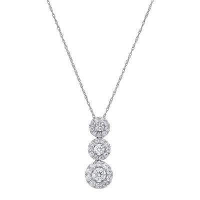 3/4 ct. tw. Lab Grown Diamond Three-Stone Pendant in 14K White Gold