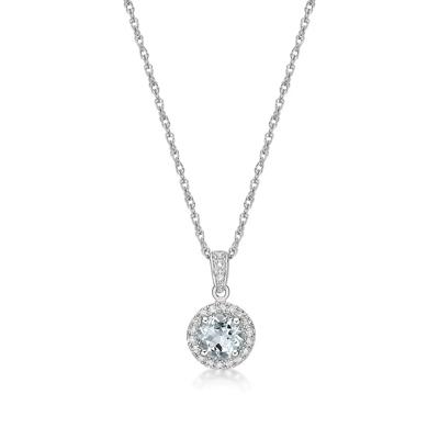 Aquamarine & 1/10 ct. tw. Diamond Pendant in Sterling Silver