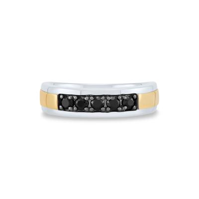 Men's Black Diamond Ring in 10K White and Yellow Gold (1/2 ct. tw.)