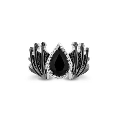 Maleficent Onyx, Black Diamond & Diamond Ring in Sterling Silver (1/5 ct. tw.)