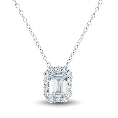 Lab Grown Emerald-Cut Diamond Halo Pendant in 10K White Gold (2 ct. tw.)