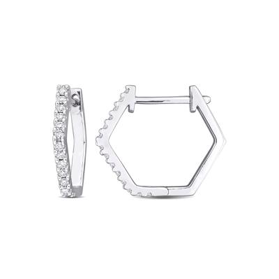 Lab-Created Moissanite Hexagon Hoop Earrings in Sterling Silver
