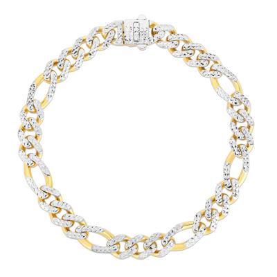 Monaco Figaro Pave Chain Bracelet in 14K Yellow and White Gold, 8MM, 8.25"