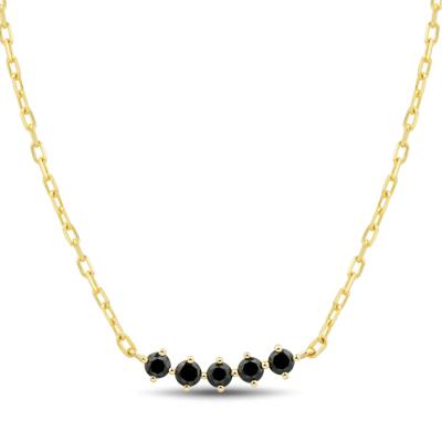 Lab-Created Black Onyx Five-Stone Necklace in 10K Yellow Gold