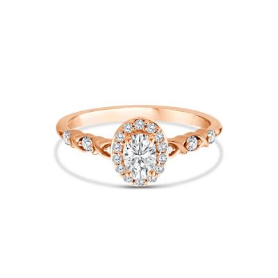 Lab Grown Diamond Oval Halo Promise Ring in 10K Rose Gold (1/2 ct. tw.)