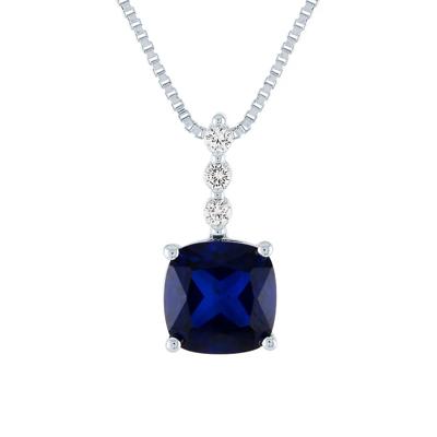 Lab Created Blue & White Sapphire Pendant in Sterling Silver
