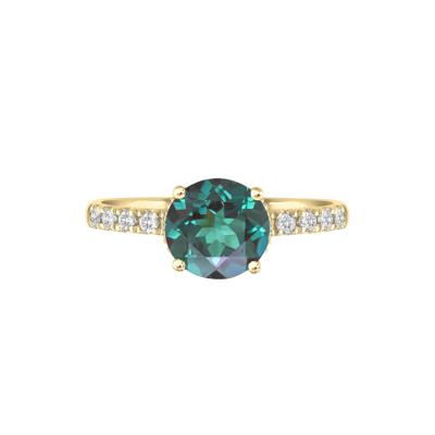 Lab-Created Round Alexandrite and Diamond Ring in 14K Yellow Gold (1/3 ct. tw.)