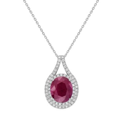 Ruby and Diamond Double Halo Pendant in 14K White Gold (5/8 ct. tw.)