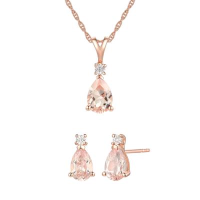 Morganite & Diamond Accent Pendant & Earrings Boxed Set in 10K Rose Gold