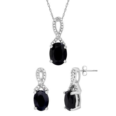 Oval Black Onyx Pendant and Earrings Set with Diamond Accents in Sterling Silver