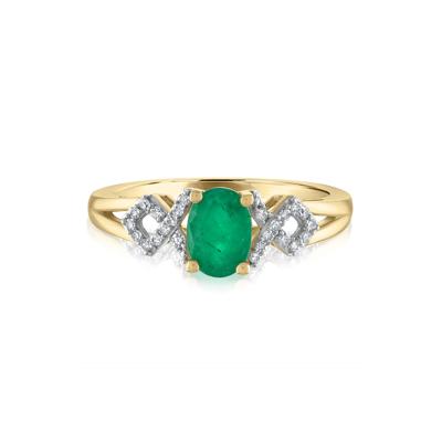 Oval-Shaped Emerald & Diamond Ring in 14K Yellow Gold (1/8 ct. tw.)