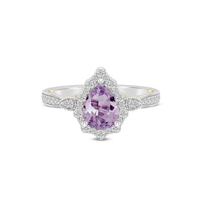 Pear-Shaped Rose De France Amethyst & Diamond Engagement Ring in 14K White and Yellow Gold (1/3 ct. tw.)