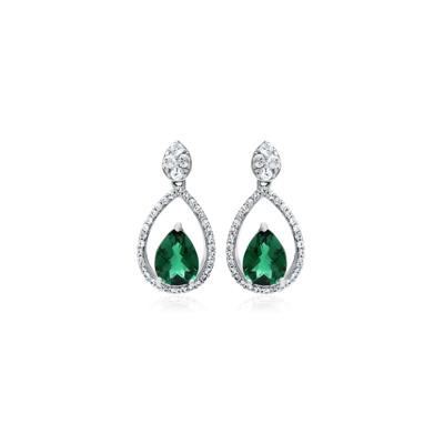 Lab Created Emerald & White Sapphire Teardrop Dangle Earrings in Sterling Silver