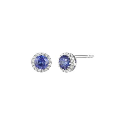 Diamond & Tanzanite Stud Earrings in 14K White Gold