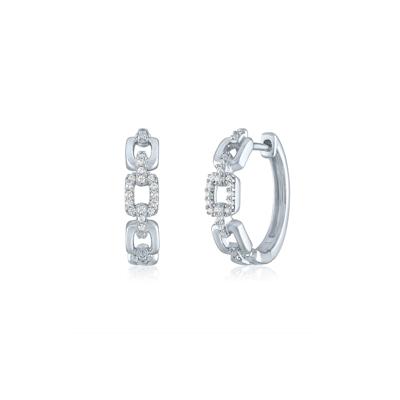 Chain Link Hoop Earrings with Diamond Accents in Sterling Silver