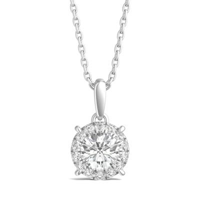 Lab Grown Diamond Round Halo Pendant in 14K White Gold (1/2 ct. tw.)
