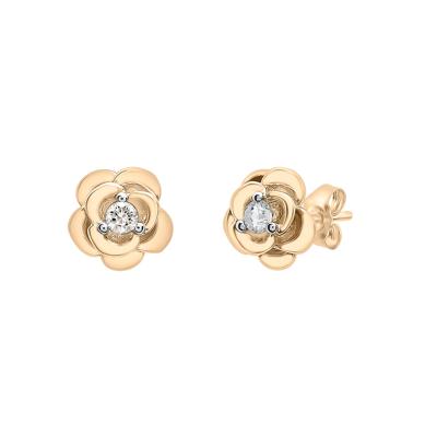Diamond Flower Stud Earrings in 14K Yellow Gold (1/10 ct. tw.)