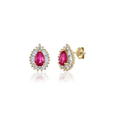 Ruby and Diamond Pear-Shaped Halo Earrings in 14K Yellow Gold (1/3 ct. tw.)