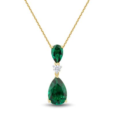 Lab-Created Pear-Shaped Emerald and Lab Grown Diamond Pendant in 10K Yellow Gold (1/8 ct. tw.)