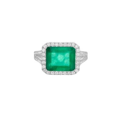 Emerald and Diamond Halo Split-Shank Ring in 14K White Gold (5/8 ct. tw.)