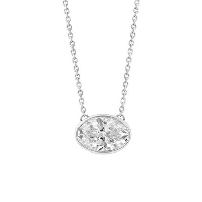Lab Grown Diamond Oval-Shaped Solitaire Bezel Pendant in 10K White Gold (1 ct. tw.)