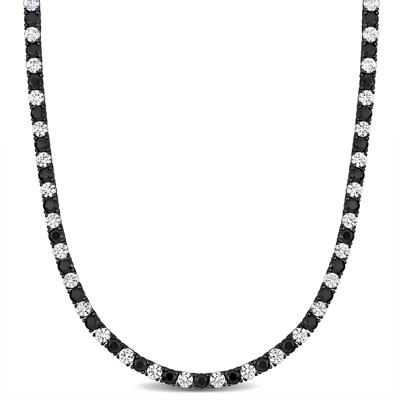 Lab-Created Black Sapphire & Lab-Created White Sapphire Tennis Necklace in Black Rhodium Plated Sterling Silver