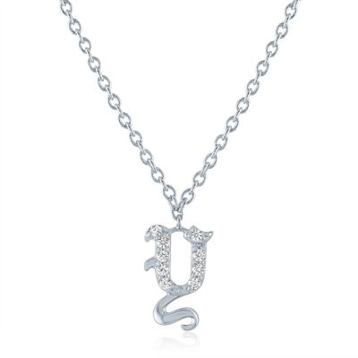 Diamond Accent Gothic Script Y Initial Pendant in Sterling Silver