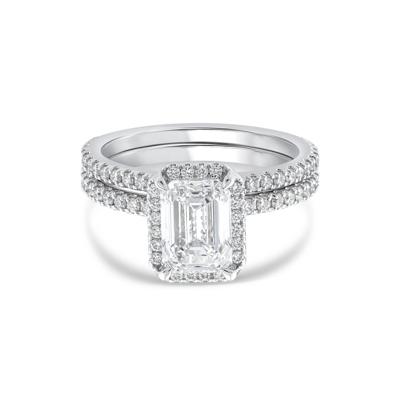 Lab Grown Diamond Emerald-Cut Halo Bridal Set in 14K White Gold (2 3/4 ct. tw.)