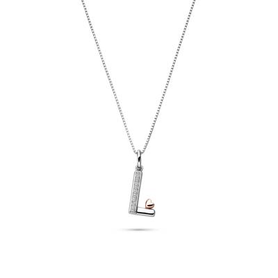 Diamond Accent Initial L Pendant in Sterling Silver and 14K Rose Gold