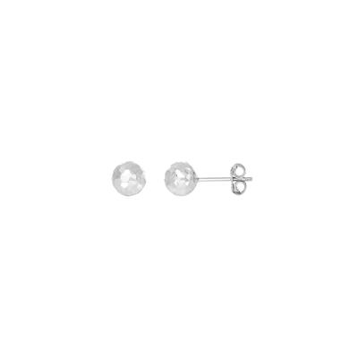 Diamond Cut Ball Stud Earrings in 14K White Gold