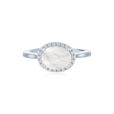 Mother of Pearl and Diamond Accent Halo Ring in Sterling Silver