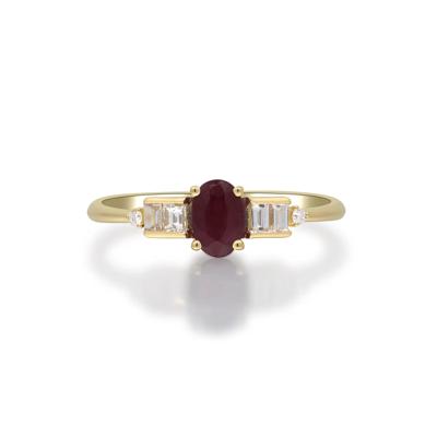 Oval Ruby & Diamond Ring in 10K Yellow Gold (1/7 ct. tw.)