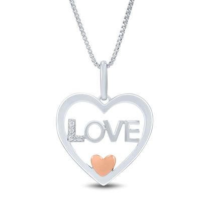Love Heart Pendant with Diamond Accents in Sterling Silver and 14K Rose Gold