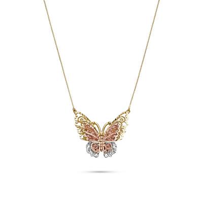 Tricolor Butterfly Necklace in 14K Gold