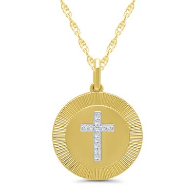 Diamond Accent Cross Coin Pendant in 10K Yellow Gold