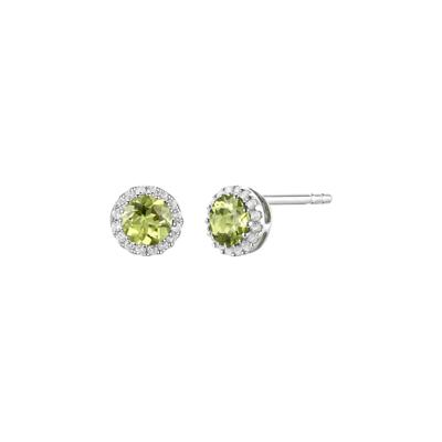 Diamond & Peridot Stud Earrings in 14K White Gold