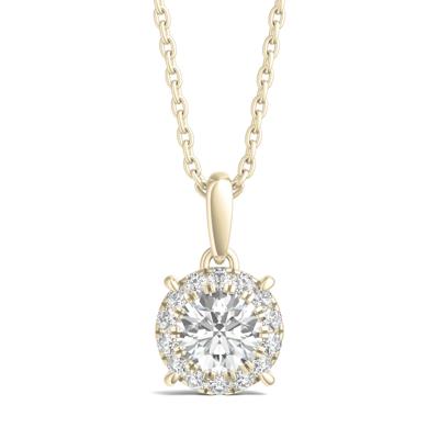 Lab Grown Diamond Round Halo Pendant in 14K Yellow Gold (1/2 ct. tw.)